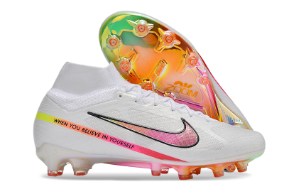 Nike Air Zoom Mercurial Superfly 9 Elite AG Artificial Grass Soccer Cleats - White/Pink/Black/Yellow/Gold