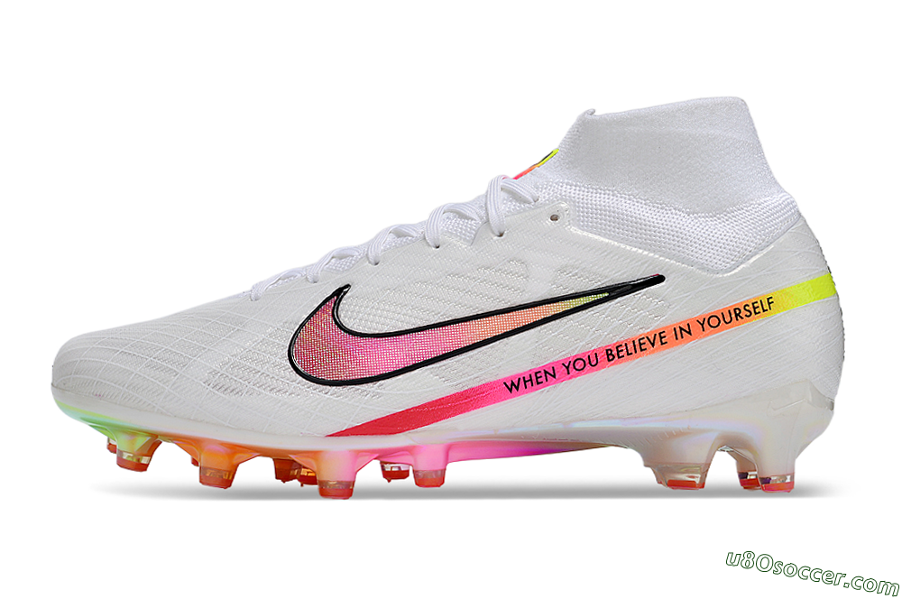 Nike Air Zoom Mercurial Superfly 9 Elite AG Artificial Grass Soccer Cleats - White/Pink/Black/Yellow/Gold 2