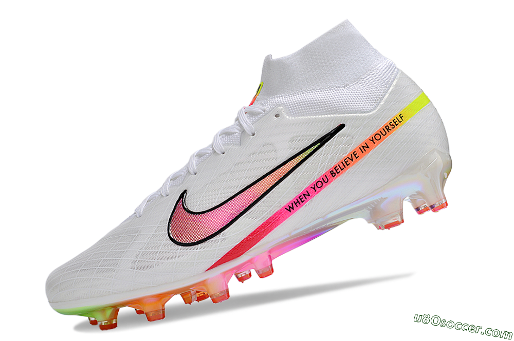 Nike Air Zoom Mercurial Superfly 9 Elite AG Artificial Grass Soccer Cleats - White/Pink/Black/Yellow/Gold 5