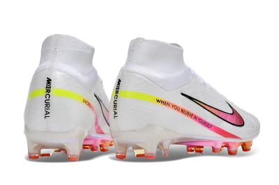 Nike Air Zoom Mercurial Superfly 9 Elite AG Artificial Grass Soccer Cleats - White/Pink/Black/Yellow/Gold