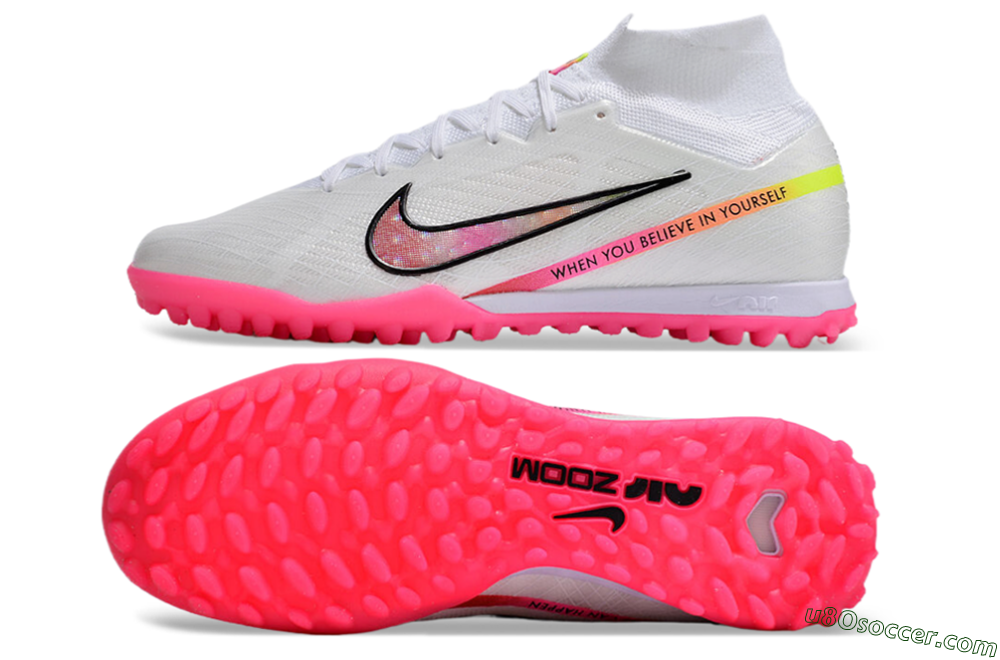 Nike Air Zoom Mercurial Superfly 9 Elite TF Artificial Turf Soccer Shoes - White/Pink/Black/Yellow 0