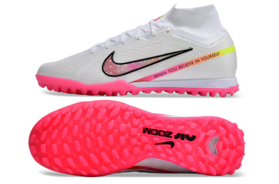 Nike Air Zoom Mercurial Superfly 9 Elite TF Artificial Turf Soccer Shoes - White/Pink/Black/Yellow
