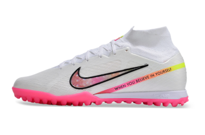 Nike Air Zoom Mercurial Superfly 9 Elite TF Artificial Turf Soccer Shoes - White/Pink/Black/Yellow