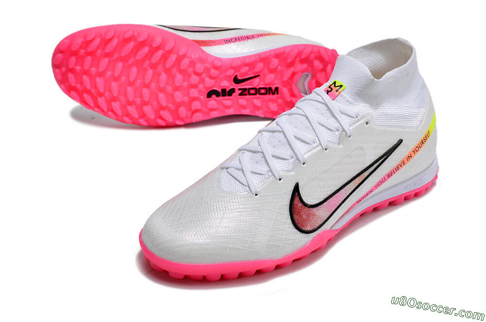 Nike Air Zoom Mercurial Superfly 9 Elite TF Artificial Turf Soccer Shoes - White/Pink/Black/Yellow 3