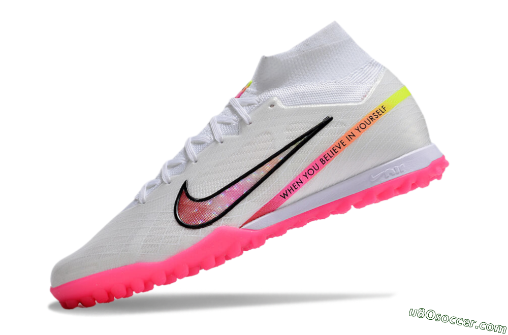 Nike Air Zoom Mercurial Superfly 9 Elite TF Artificial Turf Soccer Shoes - White/Pink/Black/Yellow 5