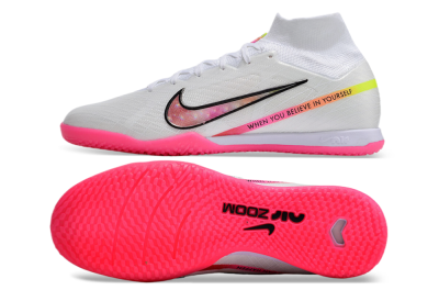 Nike Air Zoom Mercurial Superfly 9 Elite IC Indoor & Futsal Soccer Shoes - White/Pink/Black/Yellow