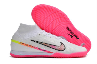 Nike Air Zoom Mercurial Superfly 9 Elite IC Indoor & Futsal Soccer Shoes - White/Pink/Black/Yellow