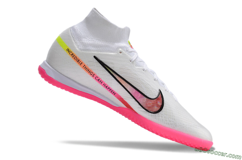 Nike Air Zoom Mercurial Superfly 9 Elite IC Indoor & Futsal Soccer Shoes - White/Pink/Black/Yellow 4