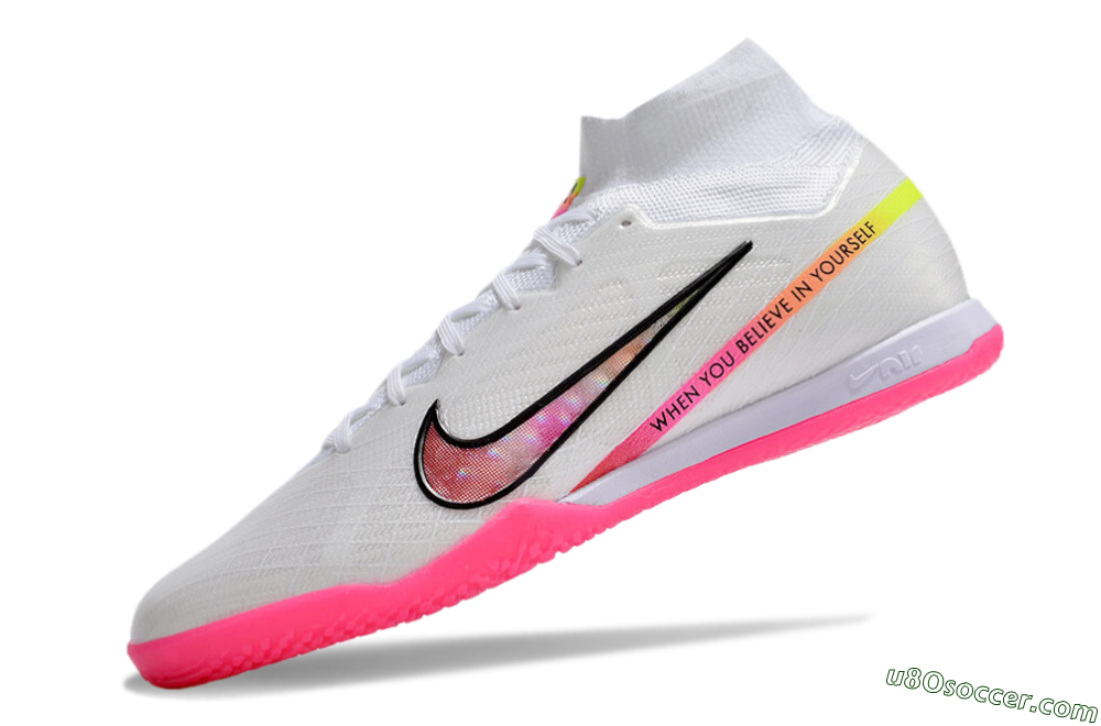 Nike Air Zoom Mercurial Superfly 9 Elite IC Indoor & Futsal Soccer Shoes - White/Pink/Black/Yellow 5
