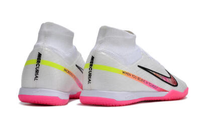 Nike Air Zoom Mercurial Superfly 9 Elite IC Indoor & Futsal Soccer Shoes - White/Pink/Black/Yellow