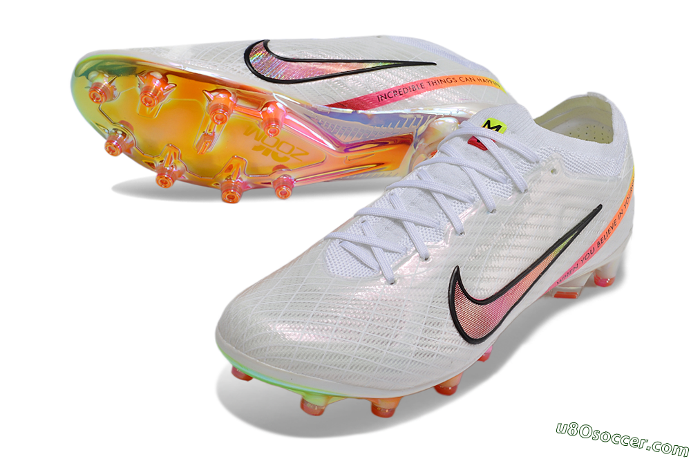 Nike Air Zoom Mercurial Vapor 15 Elite AG Artificial Grass Soccer Cleats - White/Pink/Black/Yellow/Gold 3