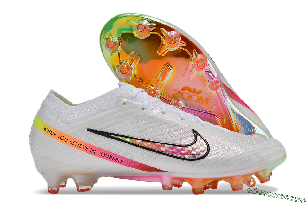 Nike Air Zoom Mercurial Vapor 15 Elite AG Artificial Grass Soccer Cleats - White/Pink/Black/Yellow/Gold 1