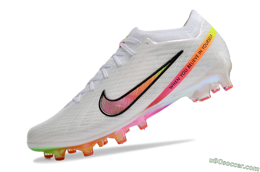 Nike Air Zoom Mercurial Vapor 15 Elite AG Artificial Grass Soccer Cleats - White/Pink/Black/Yellow/Gold 5