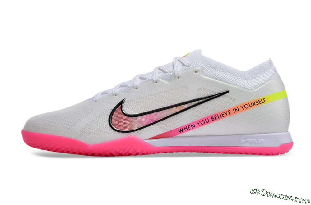 Nike Air Zoom Mercurial Vapor 15 Elite IC Indoor & Futsal Soccer Shoes - White/Pink/Black/Yellow 2