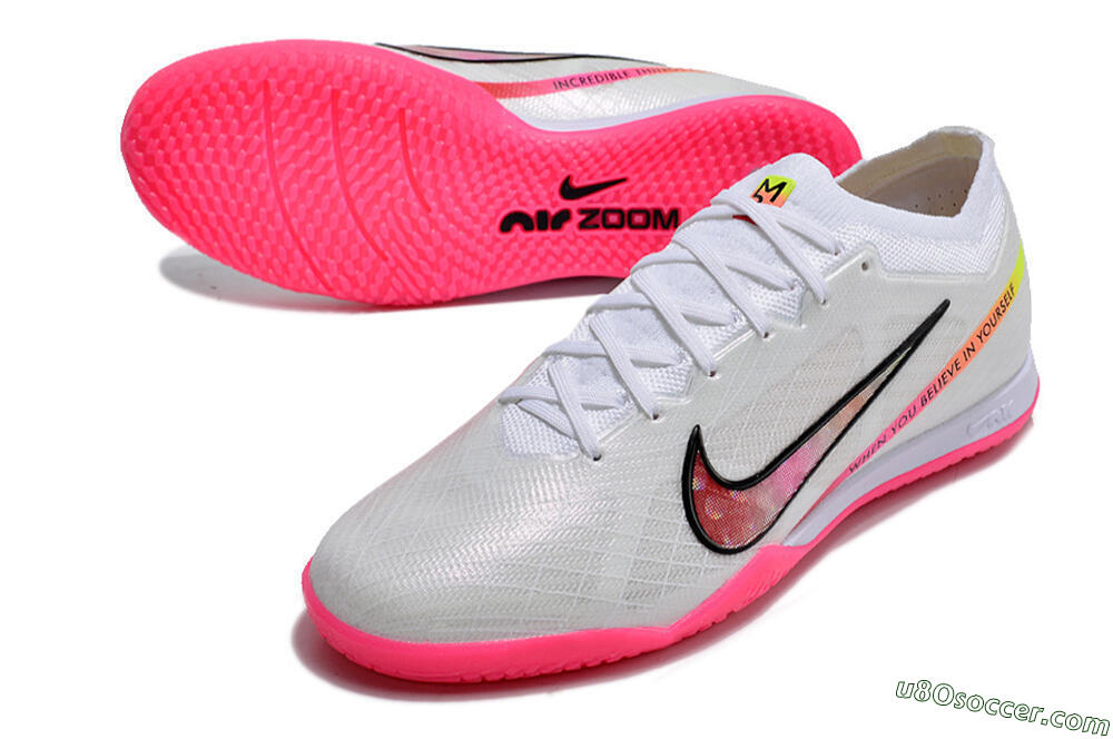 Nike Air Zoom Mercurial Vapor 15 Elite IC Indoor & Futsal Soccer Shoes - White/Pink/Black/Yellow 3