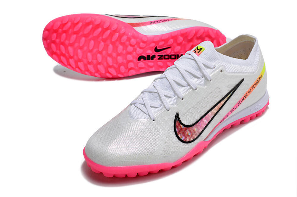 Nike Air Zoom Mercurial Vapor 15 Elite TF Artificial Turf Soccer Shoes - White/Pink/Black/Yellow 3