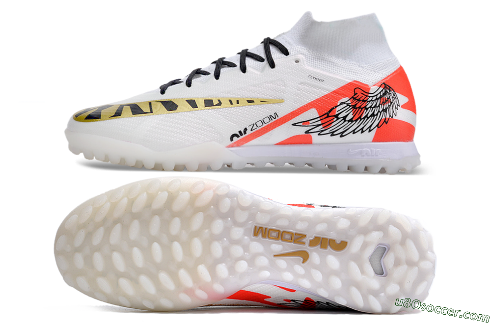 Nike Air Zoom Mercurial Superfly 9 Elite TF Artificial Turf Soccer Shoes - White/Red/Gold 0