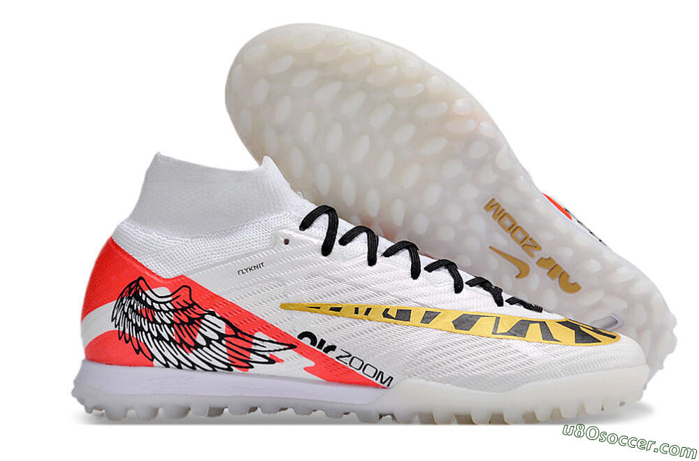 Nike Air Zoom Mercurial Superfly 9 Elite TF Artificial Turf Soccer Shoes - White/Red/Gold 1