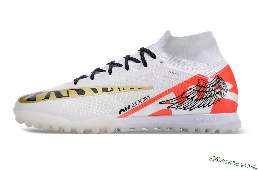 Nike Air Zoom Mercurial Superfly 9 Elite TF Artificial Turf Soccer Shoes - White/Red/Gold 2