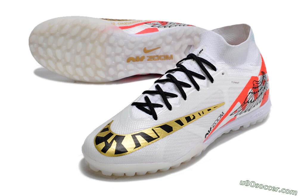 Nike Air Zoom Mercurial Superfly 9 Elite TF Artificial Turf Soccer Shoes - White/Red/Gold 3