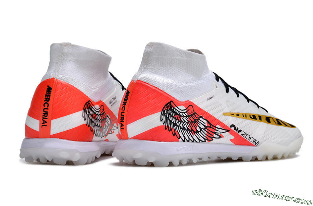 Nike Air Zoom Mercurial Superfly 9 Elite TF Artificial Turf Soccer Shoes - White/Red/Gold 6