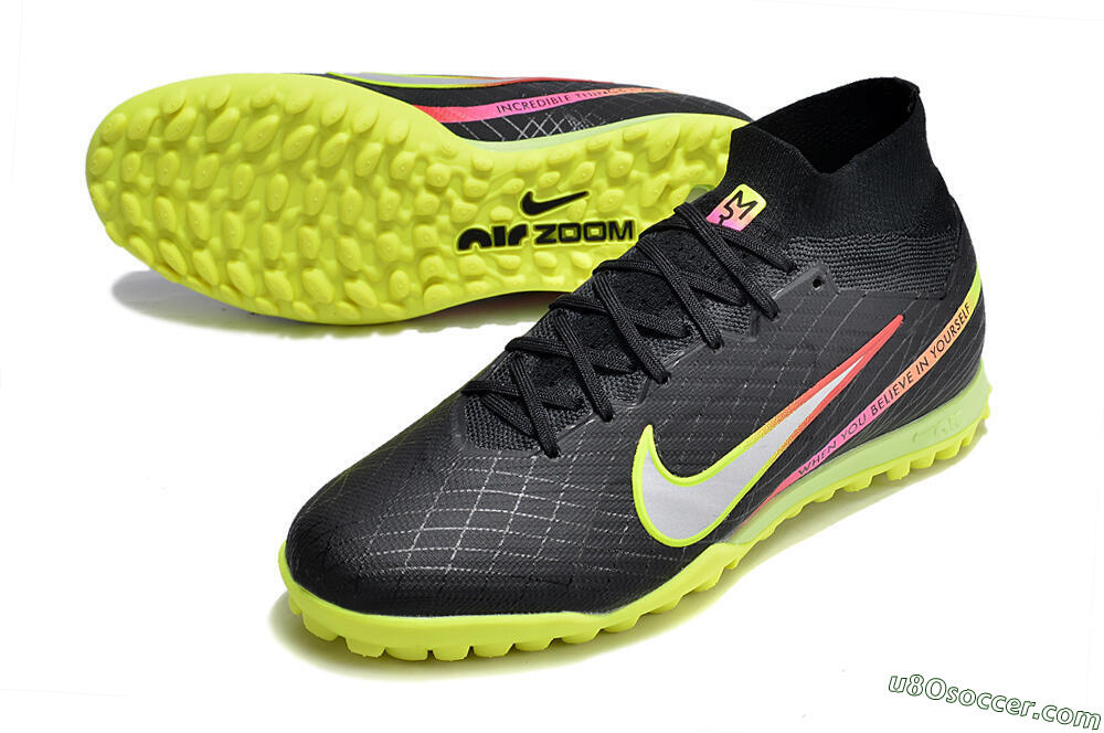 Nike Air Zoom Mercurial Superfly 9 Elite TF Artificial Turf Soccer Shoes - Black/Silver/Green/Red 3