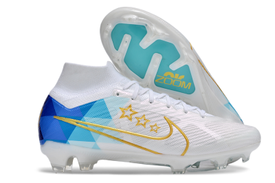 Nike Air Zoom Mercurial Superfly 9 Elite FG Firm Ground Soccer Cleats - White/Blue/Gold