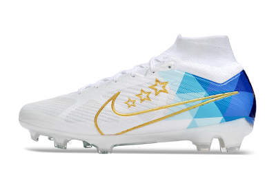 Nike Air Zoom Mercurial Superfly 9 Elite FG Firm Ground Soccer Cleats - White/Blue/Gold