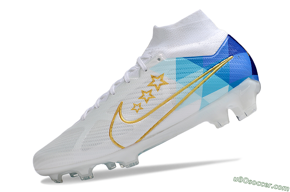 Nike Air Zoom Mercurial Superfly 9 Elite FG Firm Ground Soccer Cleats - White/Blue/Gold 5