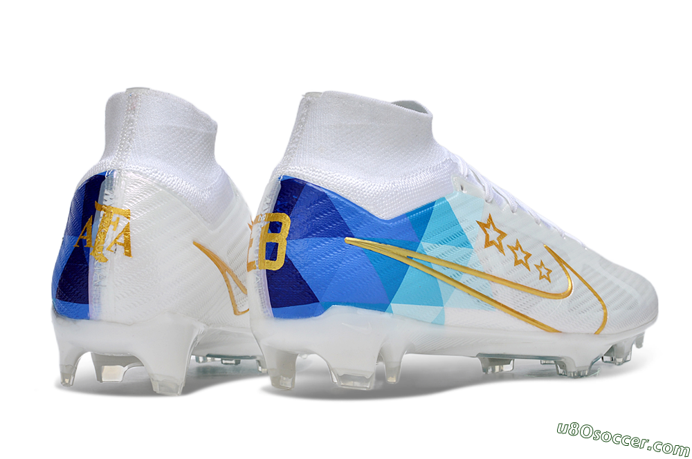 Nike Air Zoom Mercurial Superfly 9 Elite FG Firm Ground Soccer Cleats - White/Blue/Gold 6