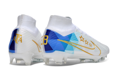 Nike Air Zoom Mercurial Superfly 9 Elite FG Firm Ground Soccer Cleats - White/Blue/Gold