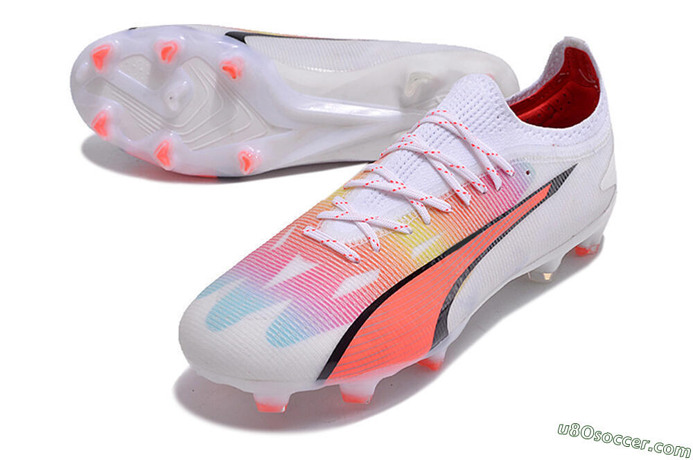 Puma Ultra Ultimate FG Firm Ground Soccer Cleats - White/Red/Black 3