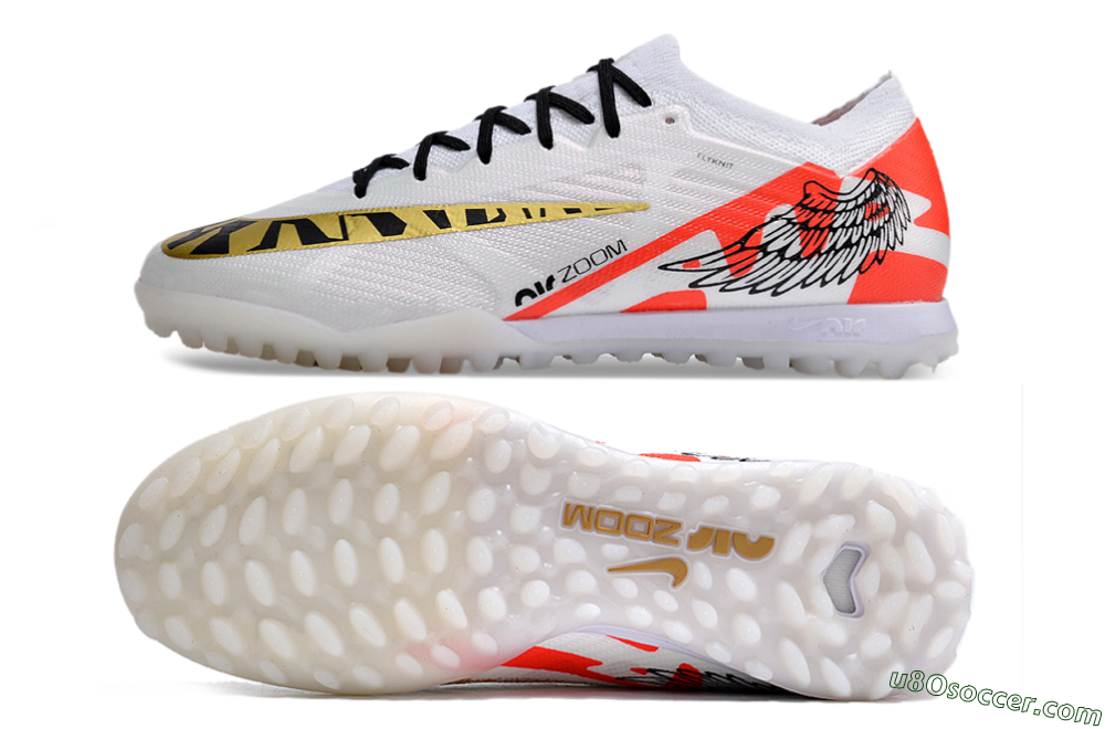 Nike Air Zoom Mercurial Vapor 15 Elite TF Artificial Turf Soccer Shoes - White/Red/Gold 0