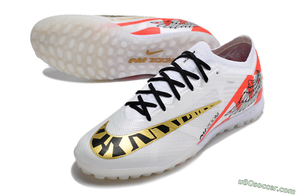 Nike Air Zoom Mercurial Vapor 15 Elite TF Artificial Turf Soccer Shoes - White/Red/Gold 3