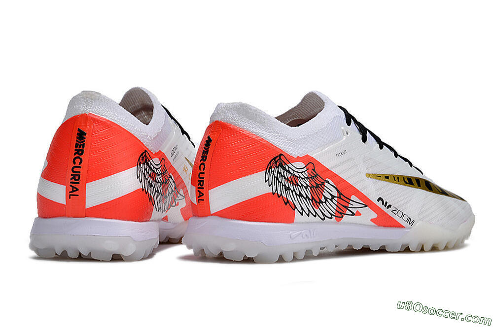 Nike Air Zoom Mercurial Vapor 15 Elite TF Artificial Turf Soccer Shoes - White/Red/Gold 6
