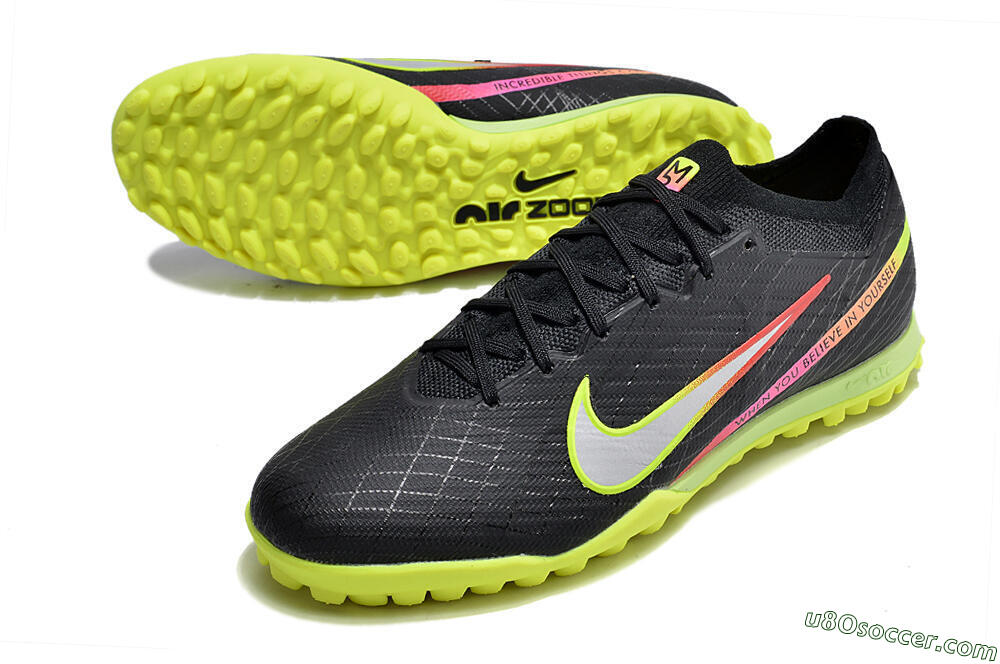 Nike Air Zoom Mercurial Vapor 15 Elite TF Artificial Turf Soccer Shoes - Black/Silver/Green/Red 3
