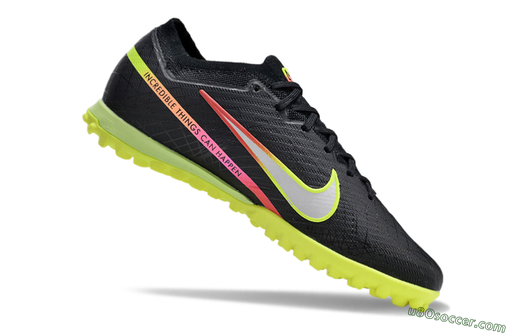 Nike Air Zoom Mercurial Vapor 15 Elite TF Artificial Turf Soccer Shoes - Black/Silver/Green/Red 4