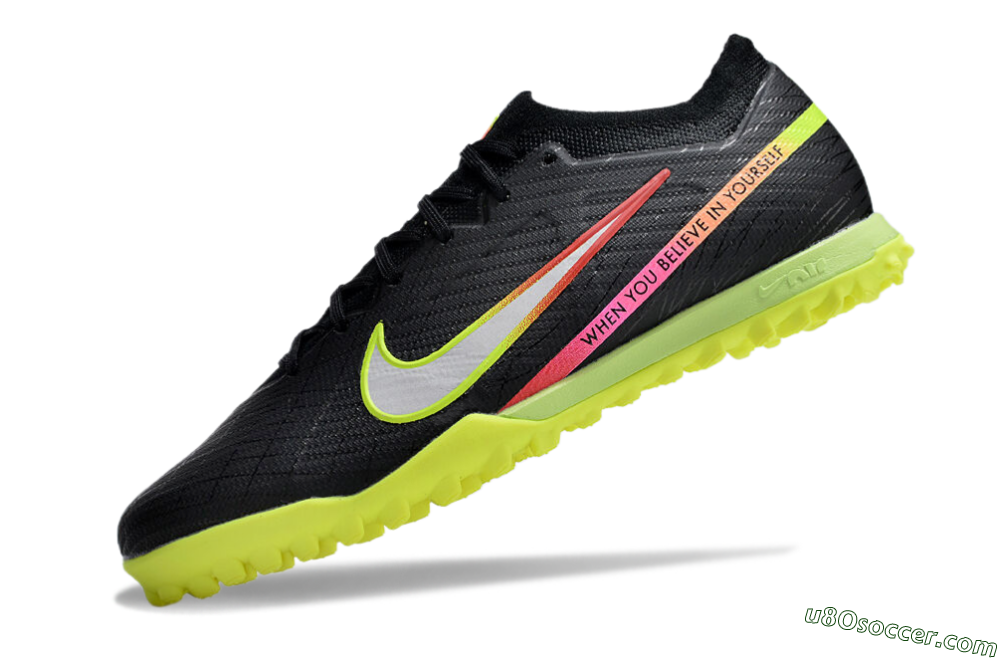 Nike Air Zoom Mercurial Vapor 15 Elite TF Artificial Turf Soccer Shoes - Black/Silver/Green/Red 5