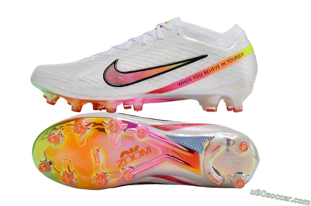 Nike Air Zoom Mercurial Vapor 15 Elite AG Artificial Grass Soccer Cleats - White/Pink/Black/Yellow/Gold 0