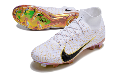 Nike Air Zoom Mercurial Superfly 9 Elite FG Firm Ground Soccer Cleats - White/Black/Gold