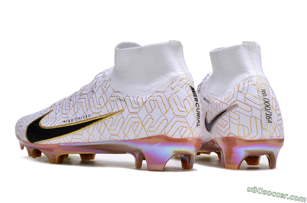Nike Air Zoom Mercurial Superfly 9 Elite FG Firm Ground Soccer Cleats - White/Black/Gold 5