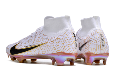 Nike Air Zoom Mercurial Superfly 9 Elite FG Firm Ground Soccer Cleats - White/Black/Gold