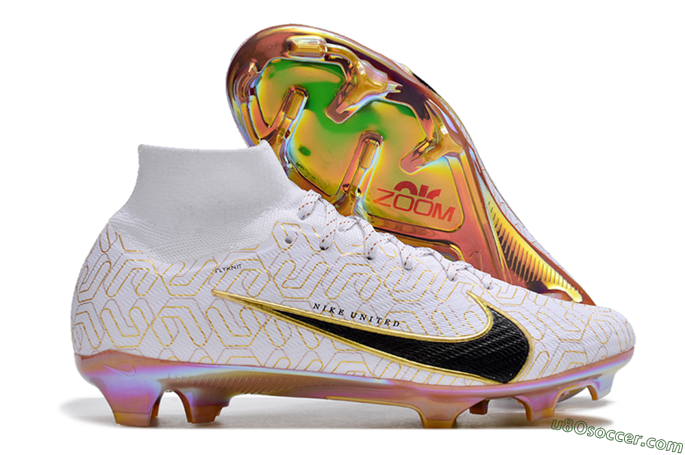 Nike Air Zoom Mercurial Superfly 9 Elite FG Firm Ground Soccer Cleats - White/Black/Gold 1
