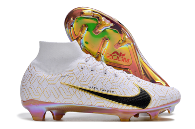 Nike Air Zoom Mercurial Superfly 9 Elite FG Firm Ground Soccer Cleats - White/Black/Gold