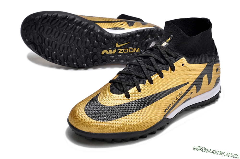 Nike Air Zoom Mercurial Superfly 9 Elite TF Artificial Turf Soccer Shoes - Gold/Black/White 3