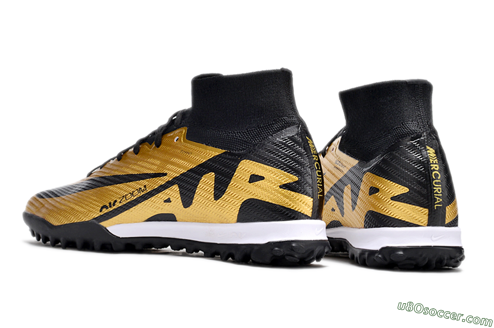 Nike Air Zoom Mercurial Superfly 9 Elite TF Artificial Turf Soccer Shoes - Gold/Black/White 5