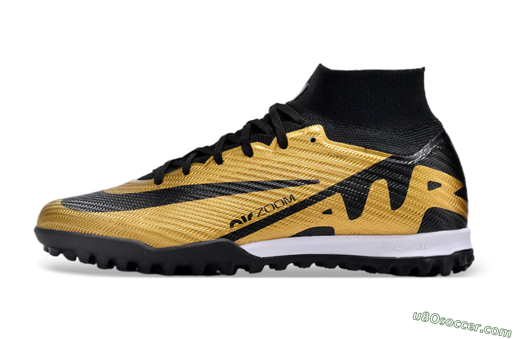 Nike Air Zoom Mercurial Superfly 9 Elite TF Artificial Turf Soccer Shoes - Gold/Black/White 2