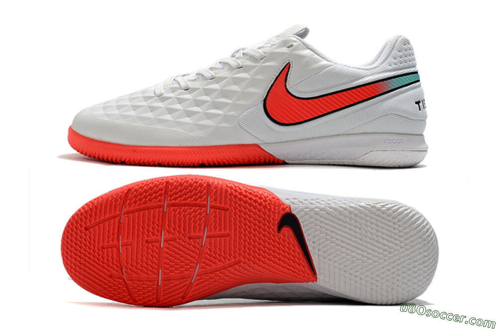 NIke Tiempo Lunar Legend 8 Pro IC Indoor & Futsal Soccer Shoes - White/Red/Jade 0