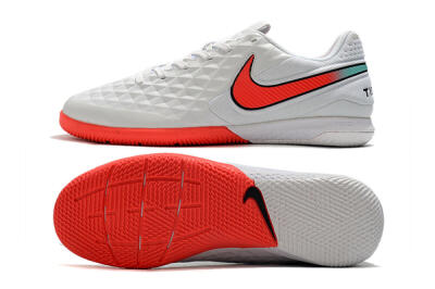NIke Tiempo Lunar Legend 8 Pro IC Indoor & Futsal Soccer Shoes - White/Red/Jade