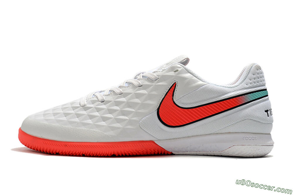 NIke Tiempo Lunar Legend 8 Pro IC Indoor & Futsal Soccer Shoes - White/Red/Jade 2